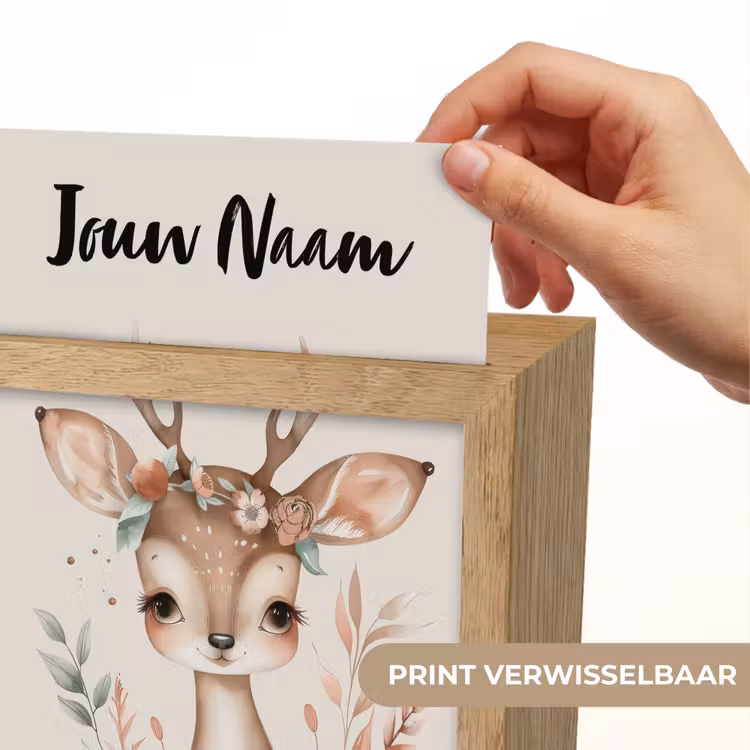 Hert - Bohemian - Bloemen - Bosdieren Light Box met kabel (Kinderlampje) klein -USP_websiteprintNL