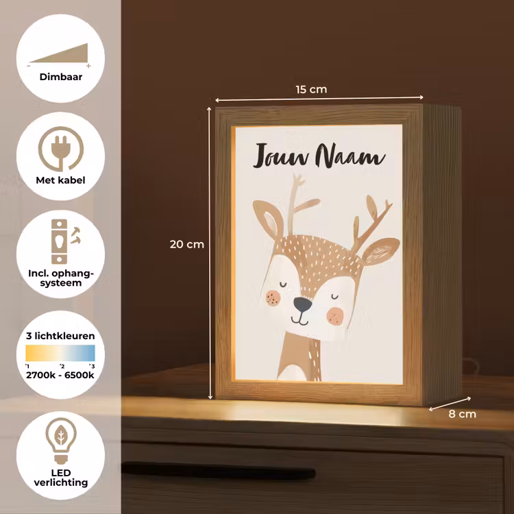 Hert - Bosdieren - Beige Light Box met kabel (Kinderlampje) klein -USP_NL