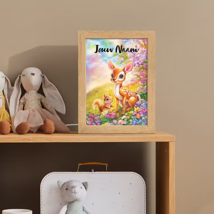 Hertje - Eekhoorn - Bloemenveld - Kleurrijk Light Box met kabel (Kinderlampje) klein -sfeer2_kind