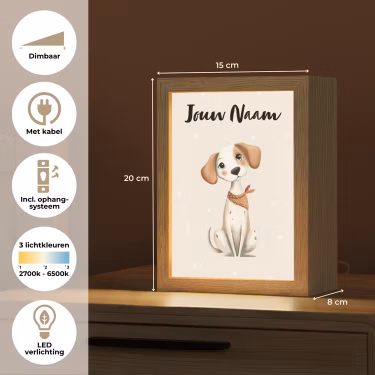 Hond - Pup - Beige - Stippen Light Box met kabel (Kinderlampje) klein -USP_NL