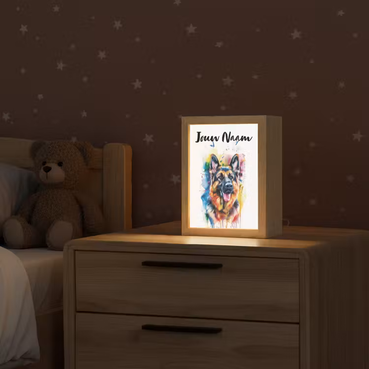 Hond - Verf - Dieren - Kleurrijk - Duitse Herder Light Box met kabel (Kinderlampje) klein -sfeer1_kind