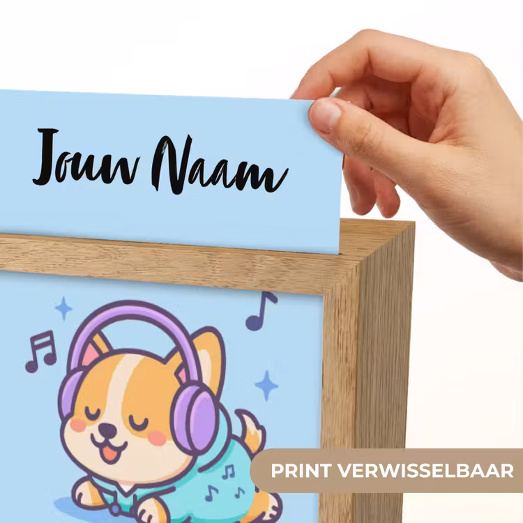 Hondje - Koptelefoon - Blauw - Muzieknoten Light Box met kabel (Kinderlampje) klein -USP_websiteprintNL