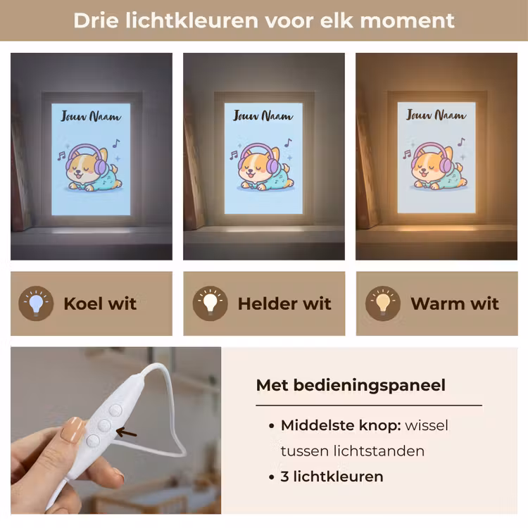 Hondje - Koptelefoon - Blauw - Muzieknoten Light Box met kabel (Kinderlampje) klein -USP_lichtkleurNL