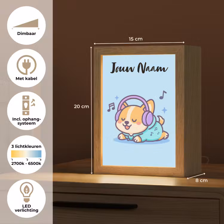Hondje - Koptelefoon - Blauw - Muzieknoten Light Box met kabel (Kinderlampje) klein -USP_NL