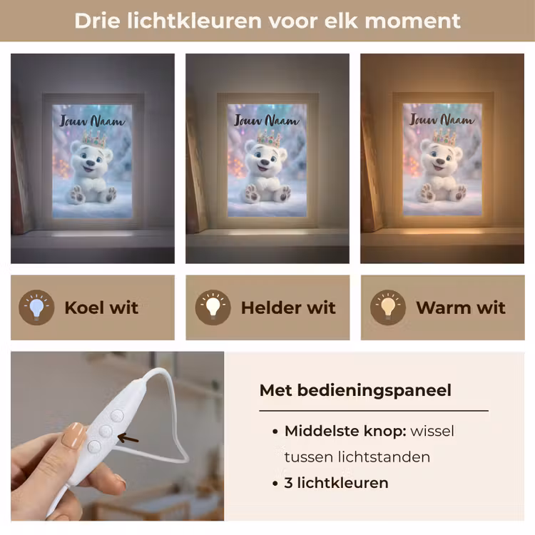 Ijsbeer - Kroon - Winter Light Box met kabel (Kinderlampje) klein -USP_lichtkleurNL