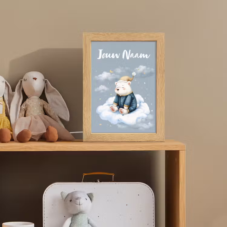 Ijsbeer - Pyjama - Wolken - Sterrenhemel Light Box met kabel (Kinderlampje) klein -sfeer2_kind