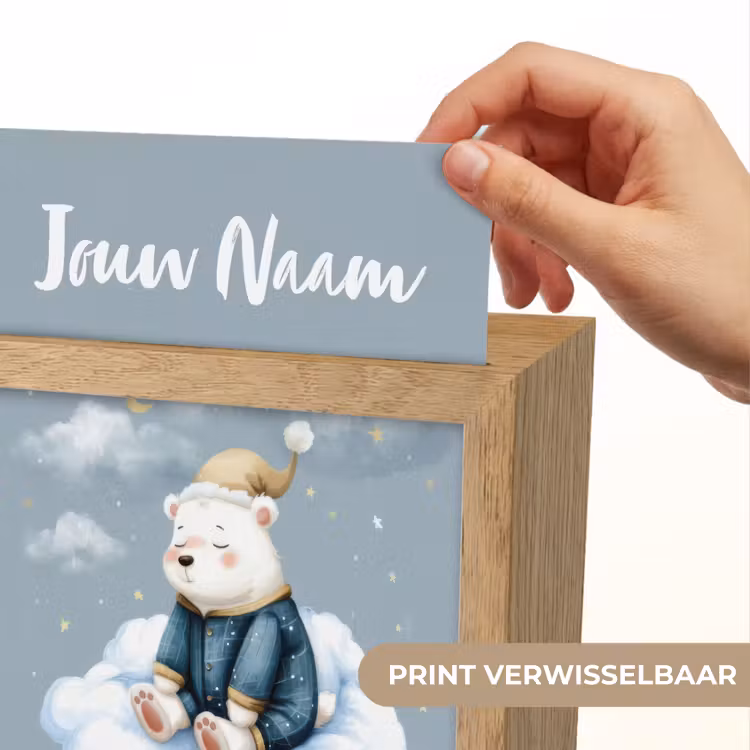 Ijsbeer - Pyjama - Wolken - Sterrenhemel Light Box met kabel (Kinderlampje) klein -USP_websiteprintNL