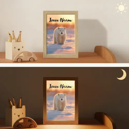 Ijsbeer - Sneeuw - Zonsopgang Light Box met kabel (Kinderlampje) klein -sfeer3_kind