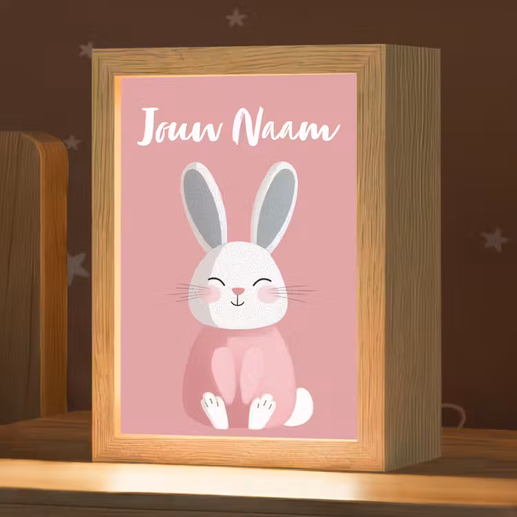 Illustratie - Konijn - Roze - Minimalistisch Light Box met kabel (Kinderlampje) klein -zzz_3d_website