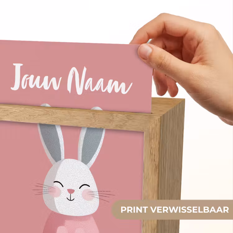Illustratie - Konijn - Roze - Minimalistisch Light Box met kabel (Kinderlampje) klein -USP_websiteprintNL