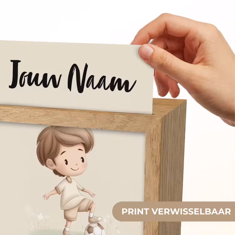 Jongen - Bruin - Voetbal - Minimalistisch Light Box met kabel (Kinderlampje) klein -USP_websiteprintNL