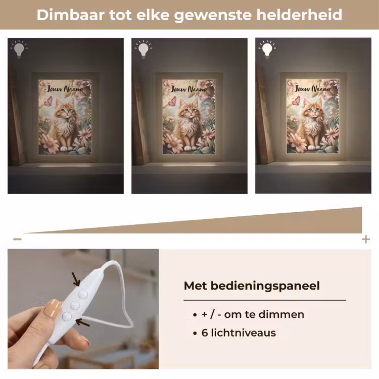 Kat - Bloemen - Vlinders - Roze Light Box met kabel (Kinderlampje) klein -USP_dimbaarNL