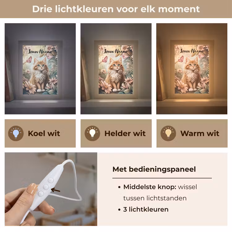 Kat - Bloemen - Vlinders - Roze Light Box met kabel (Kinderlampje) klein -USP_lichtkleurNL