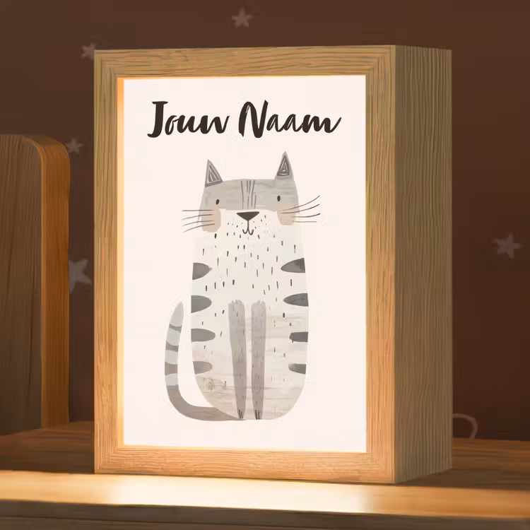 Kat - Dieren - Beige Light Box met kabel (Kinderlampje) klein -zzz_3d_website