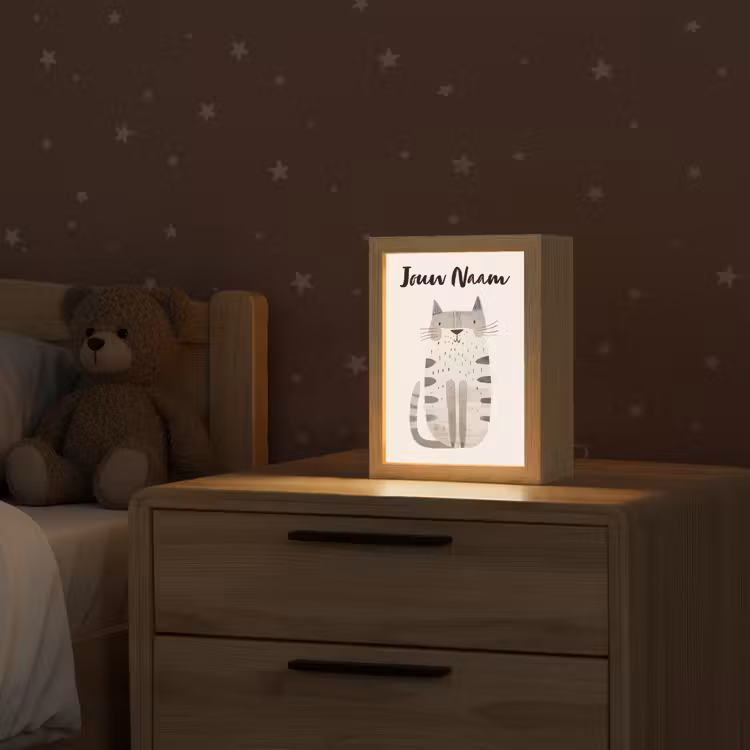 Kat - Dieren - Beige Light Box met kabel (Kinderlampje) klein -sfeer1_kind