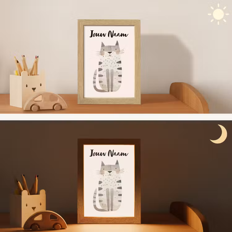 Kat - Dieren - Beige Light Box met kabel (Kinderlampje) klein -sfeer3_kind