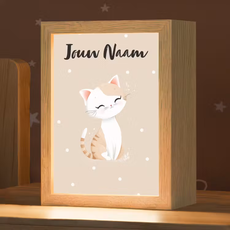Kat - Kitten - Beige - Stippen Light Box met kabel (Kinderlampje) klein -zzz_3d_website