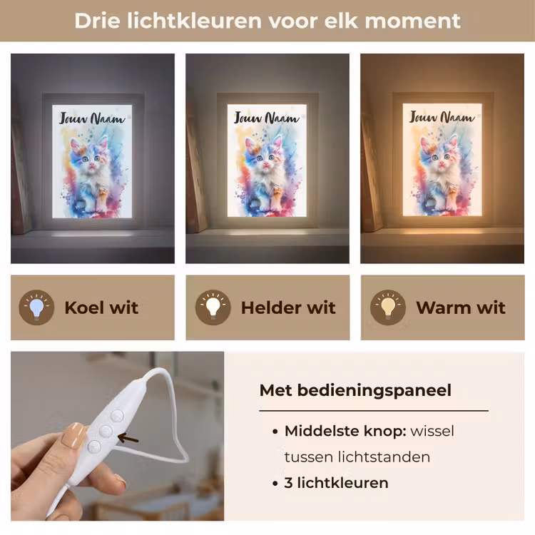 Kat - Kleurrijk - Verf - Dier - Wit Light Box met kabel (Kinderlampje) klein -USP_lichtkleurNL
