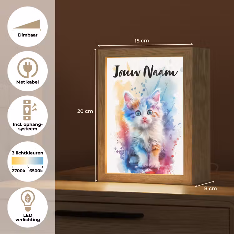 Kat - Kleurrijk - Verf - Dier - Wit Light Box met kabel (Kinderlampje) klein -USP_NL