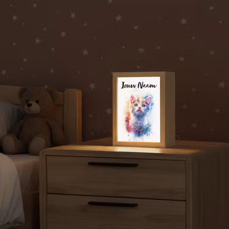 Kat - Portret - Kleuren - Verf - Wit Light Box met kabel (Kinderlampje) klein -sfeer1_kind