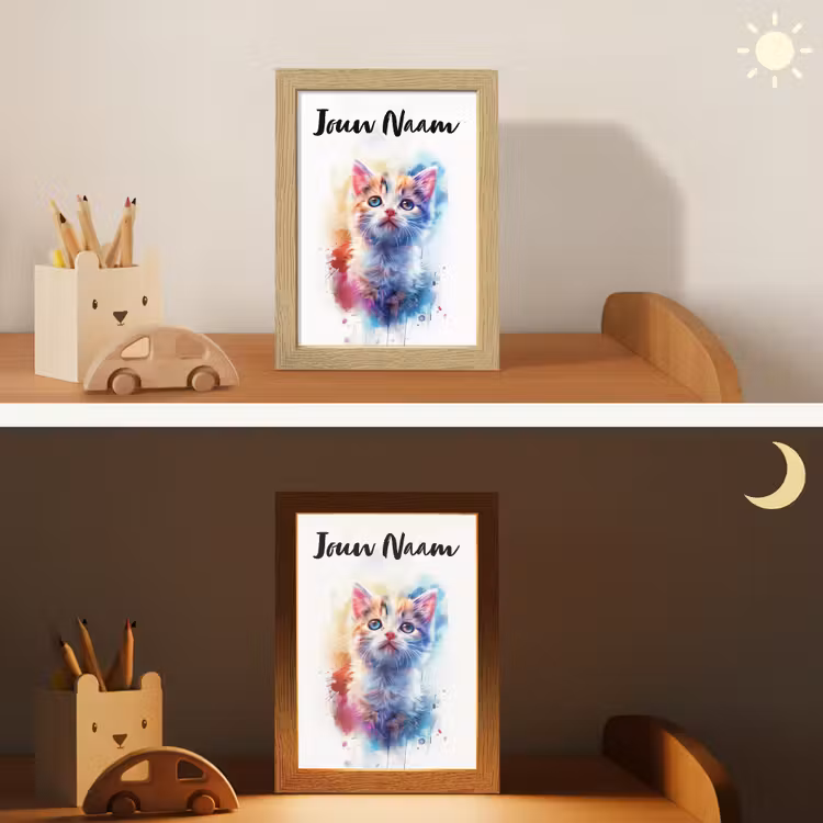 Kat - Portret - Kleuren - Verf - Wit Light Box met kabel (Kinderlampje) klein -sfeer3_kind