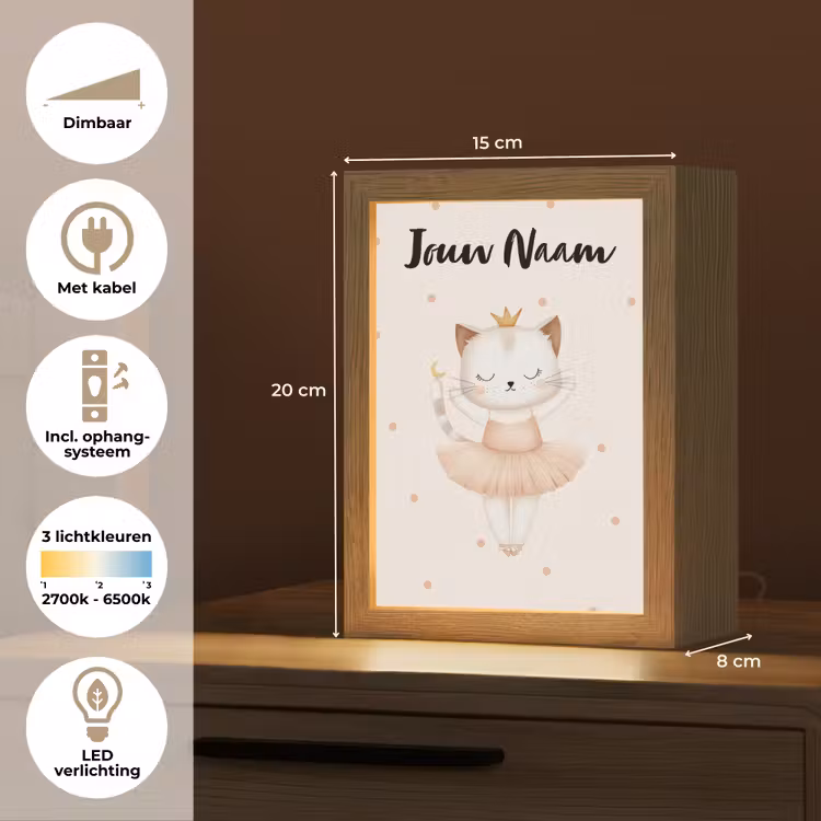 Kat - Tutu - Kroontje - Stippen Light Box met kabel (Kinderlampje) klein -USP_NL