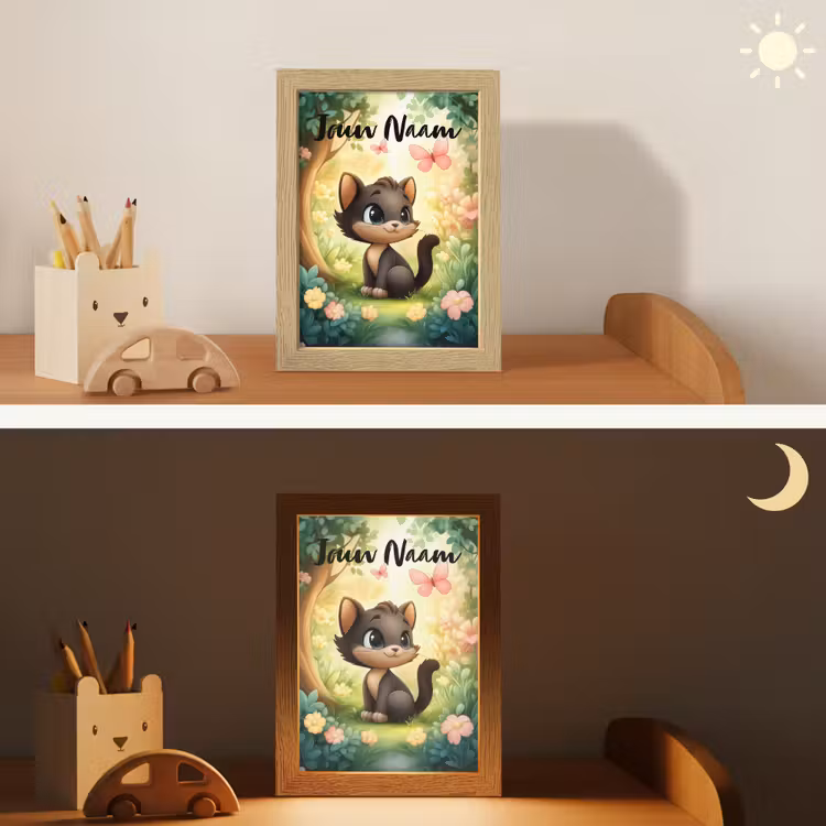 Kat - Vlinder - Bloemen Light Box met kabel (Kinderlampje) klein -sfeer3_kind