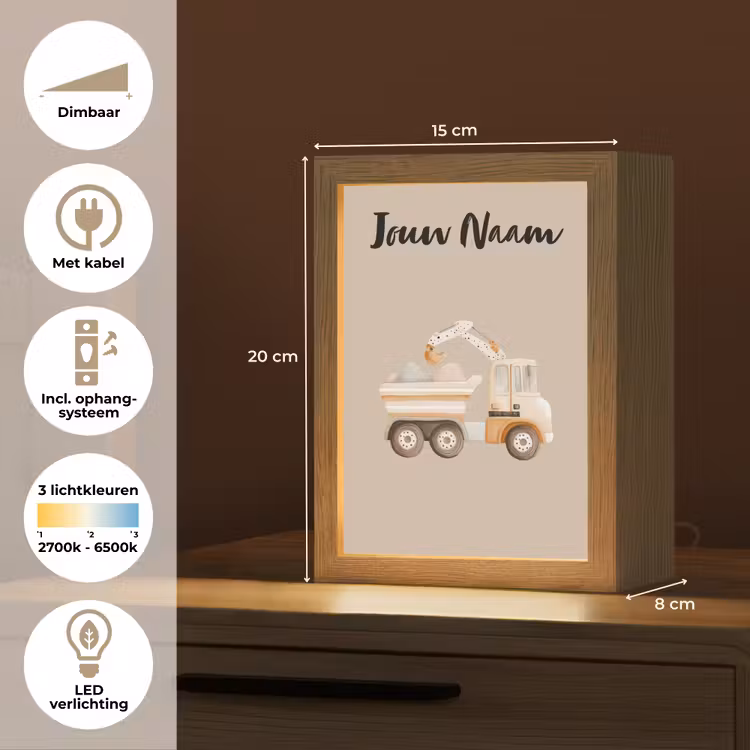 Kiepwagen - Auto - Beige - Stenen Light Box met kabel (Kinderlampje) klein -USP_NL