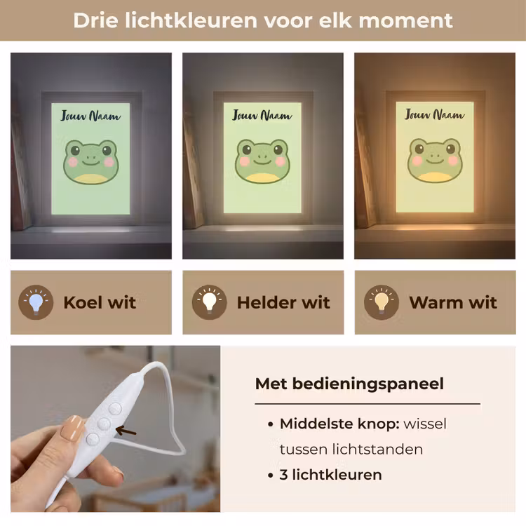 Kikker - Groen - Gezichtje Light Box met kabel (Kinderlampje) klein -USP_lichtkleurNL