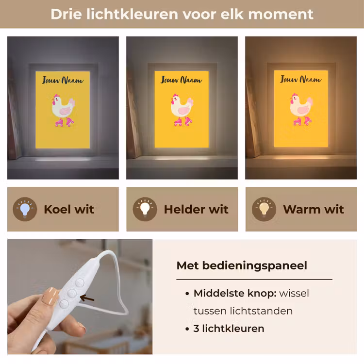 Kip - Rolschaatsen - Geel Light Box met kabel (Kinderlampje) klein -USP_lichtkleurNL