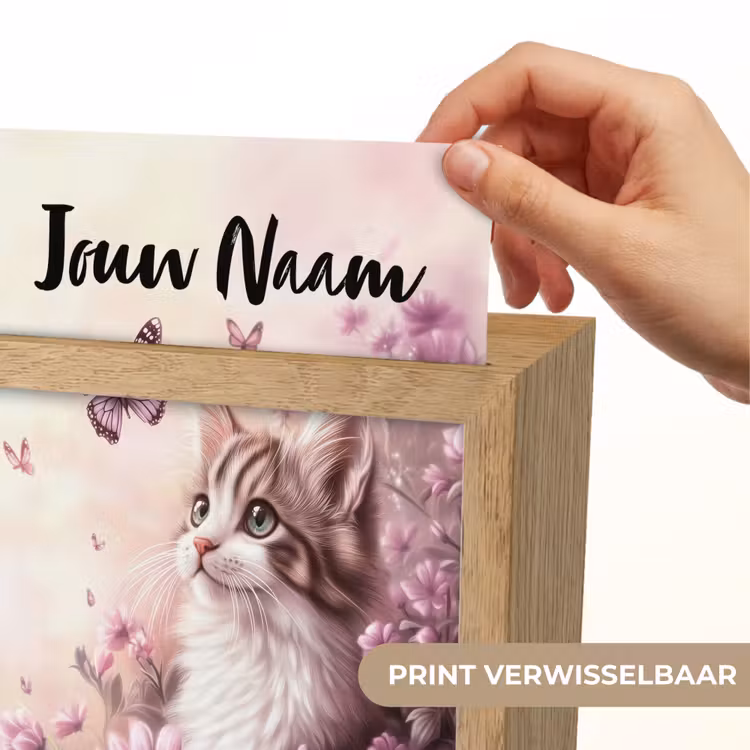 Kitten - Bloemen - Vlinders - Paars Light Box met kabel (Kinderlampje) klein -USP_websiteprintNL