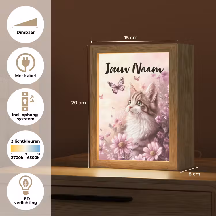 Kitten - Bloemen - Vlinders - Paars Light Box met kabel (Kinderlampje) klein -USP_NL