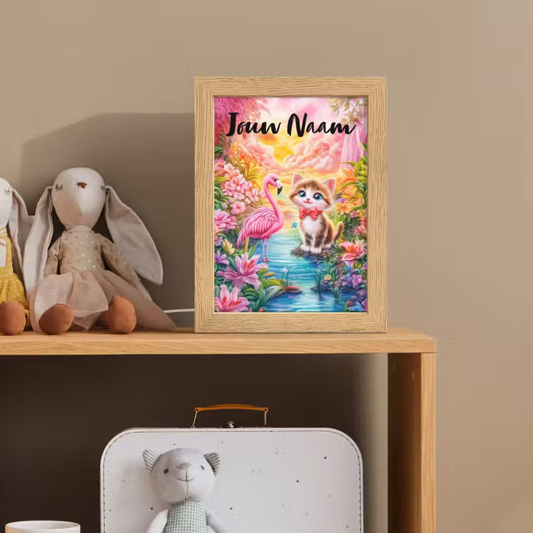 Kitten - Flamingo - Bloemen Light Box met kabel (Kinderlampje) klein -sfeer2_kind