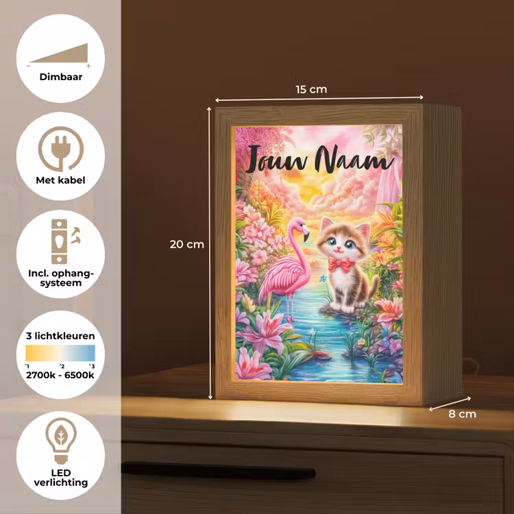 Kitten - Flamingo - Bloemen Light Box met kabel (Kinderlampje) klein -USP_NL