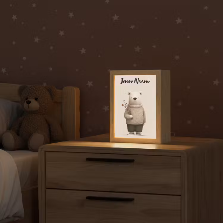 Knuffelbeer - Oranje bloemen - Vriendelijk Light Box met kabel (Kinderlampje) klein -sfeer1_kind