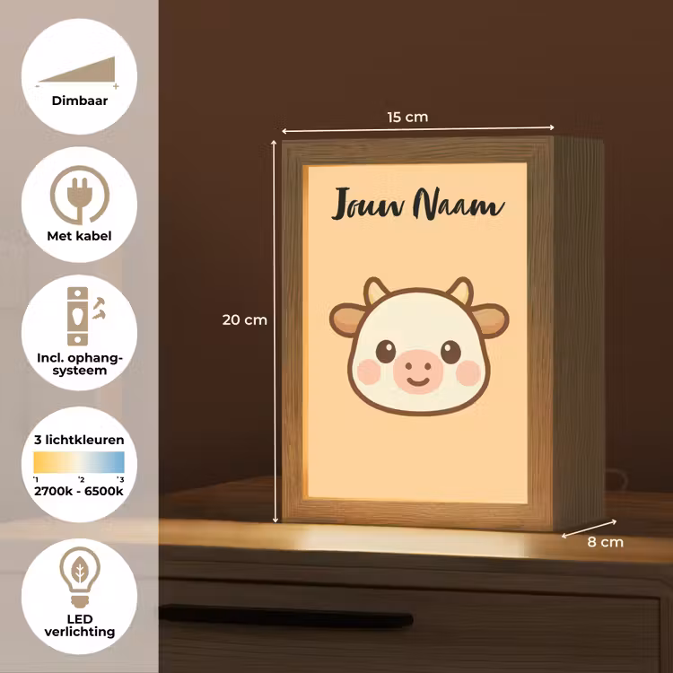 Koe - Oranje - Cartoon Light Box met kabel (Kinderlampje) klein -USP_NL