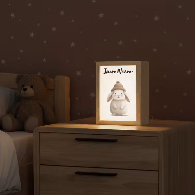 Konijn - Muts - Oren - Beige Light Box met kabel (Kinderlampje) klein -sfeer1_kind