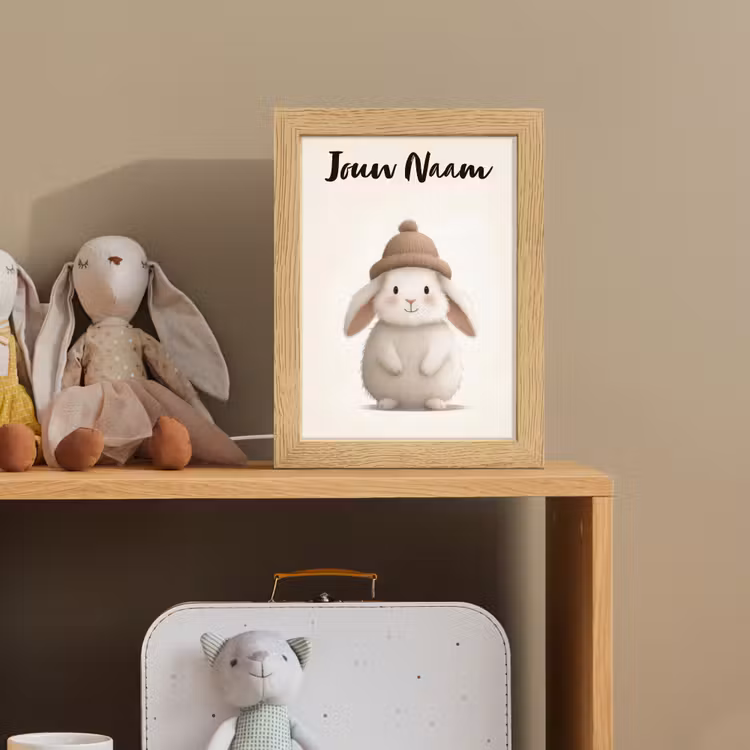 Konijn - Muts - Oren - Beige Light Box met kabel (Kinderlampje) klein -sfeer2_kind