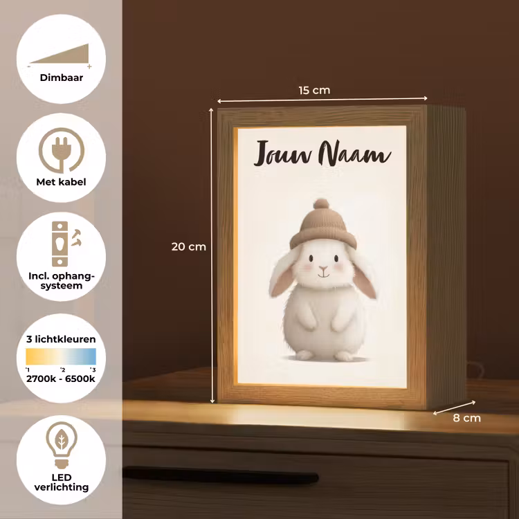 Konijn - Muts - Oren - Beige Light Box met kabel (Kinderlampje) klein -USP_NL