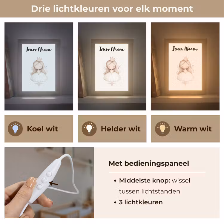 Kroon - Ballerina - Kroon - Minimalistisch Light Box met kabel (Kinderlampje) klein -USP_lichtkleurNL