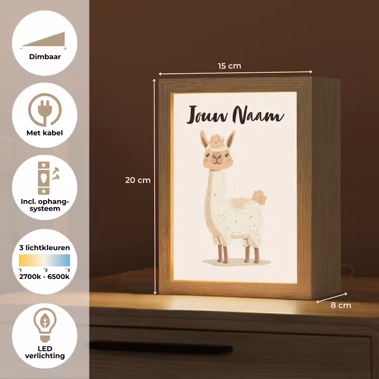Lama - Dieren - Boerderij - Pastel Light Box met kabel (Kinderlampje) klein -USP_NL