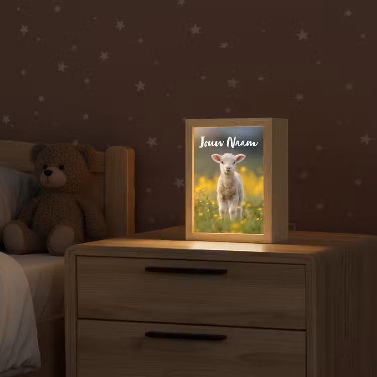 Lammetje - Gras - Bloemen - Geel Light Box met kabel (Kinderlampje) klein -sfeer1_kind