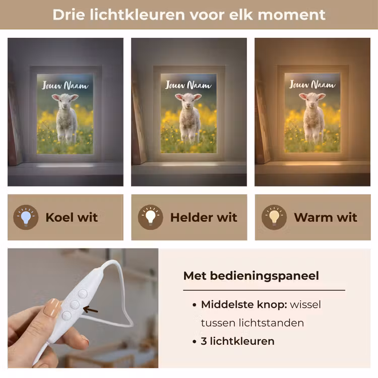 Lammetje - Gras - Bloemen - Geel Light Box met kabel (Kinderlampje) klein -USP_lichtkleurNL