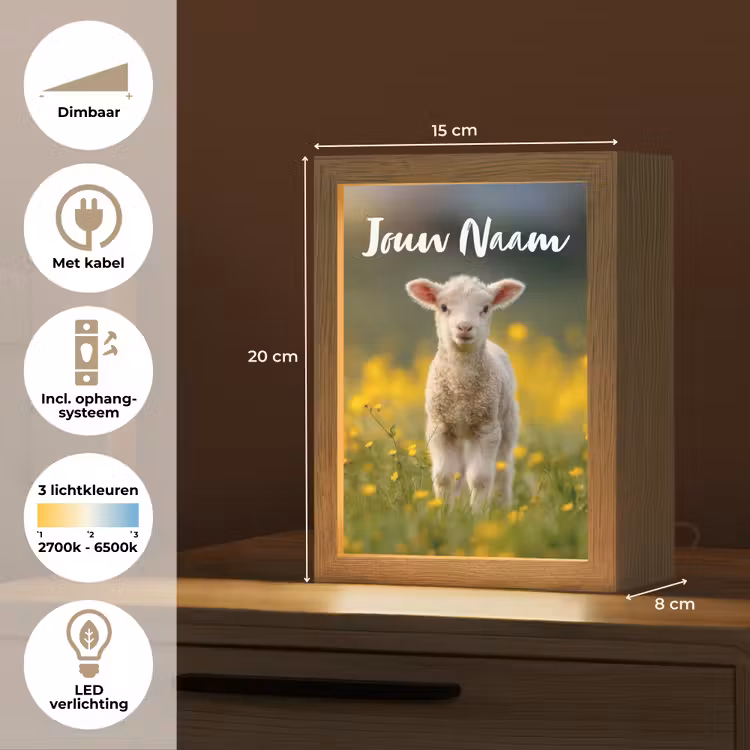 Lammetje - Gras - Bloemen - Geel Light Box met kabel (Kinderlampje) klein -USP_NL
