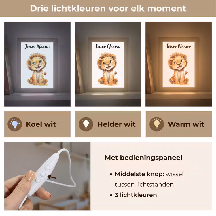 Leeuw - Baby dier Light Box met kabel (Kinderlampje) klein -USP_lichtkleurNL