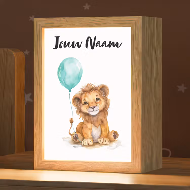 Leeuw - Baby dier - Blauwe ballon Light Box met kabel (Kinderlampje) klein -zzz_3d_website