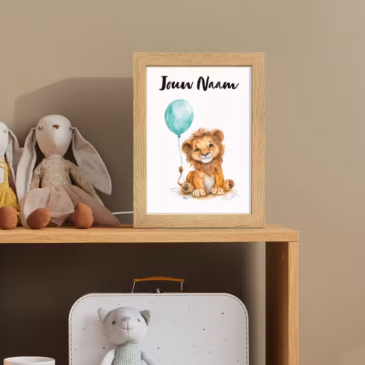 Leeuw - Baby dier - Blauwe ballon Light Box met kabel (Kinderlampje) klein -sfeer2_kind