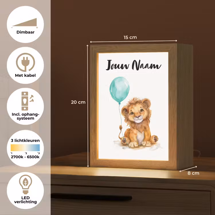 Leeuw - Baby dier - Blauwe ballon Light Box met kabel (Kinderlampje) klein -USP_NL
