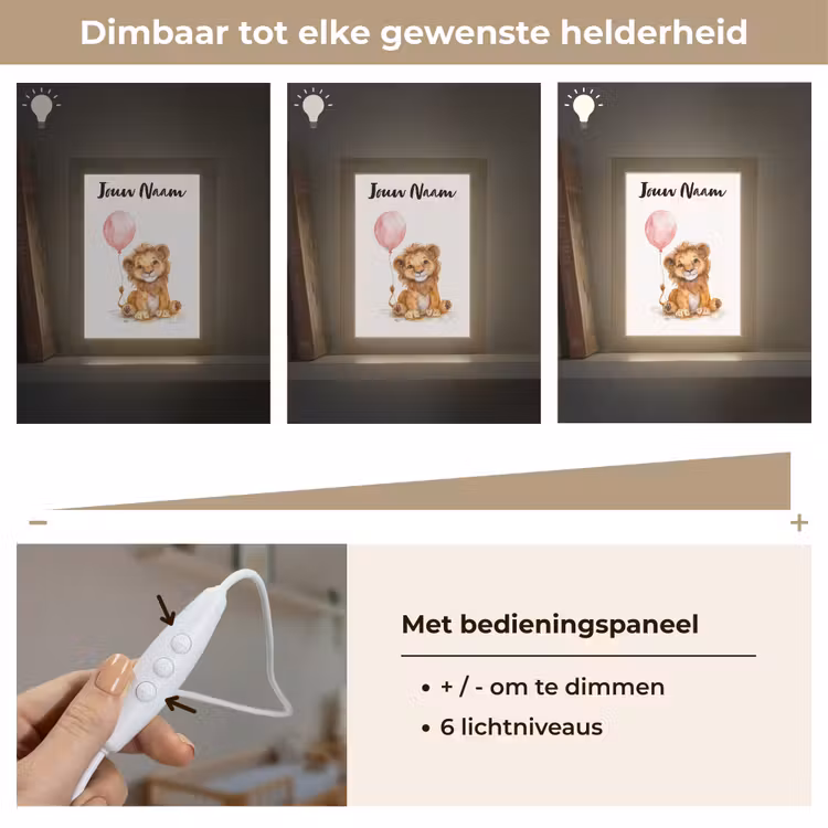 Leeuw - Baby dier - Dieren - Roze ballon Light Box met kabel (Kinderlampje) klein -USP_dimbaarNL