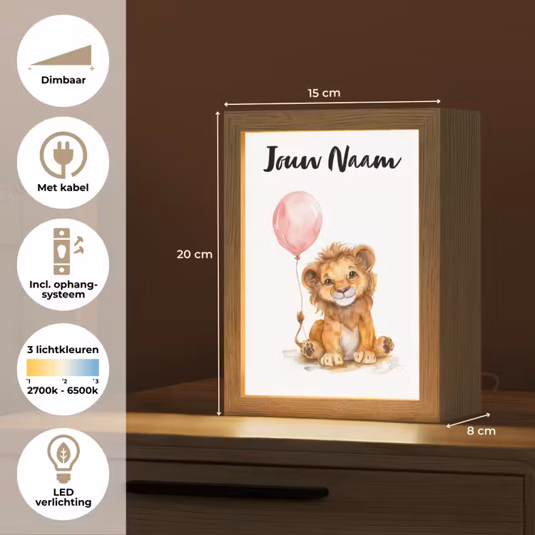 Leeuw - Baby dier - Dieren - Roze ballon Light Box met kabel (Kinderlampje) klein -USP_NL